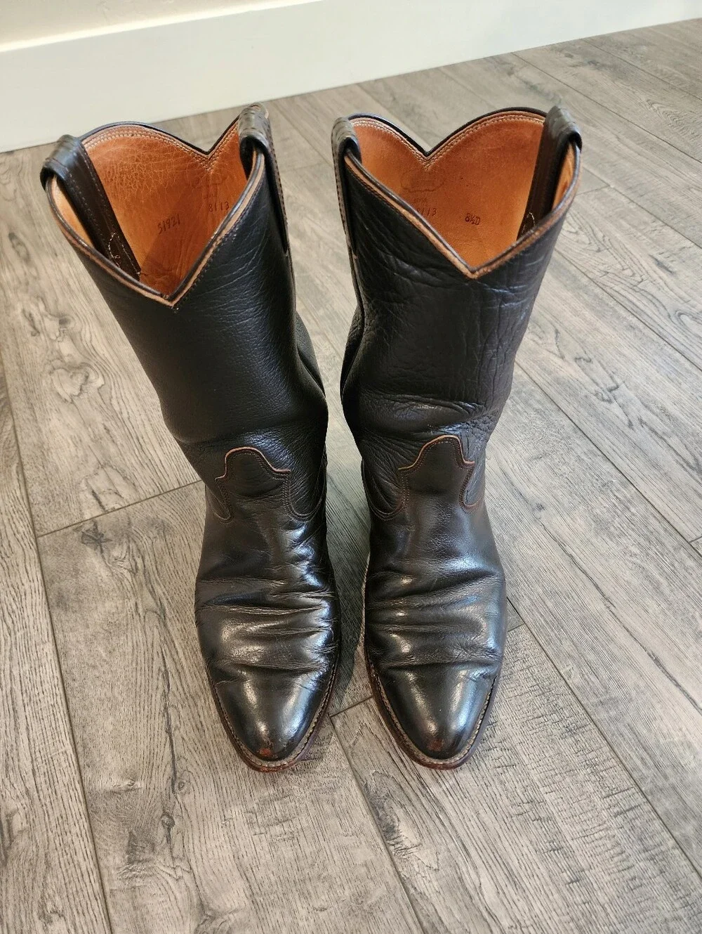 Vintage Nocona Mens Western Cowboy Boots Dark Brown Size 8 1/2 D Pull-On Tab